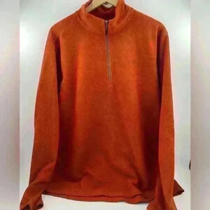 Eddie Bauer Mens Large Tall 1/4 Zip Pullover Fleece Lightweight Orange Polyester